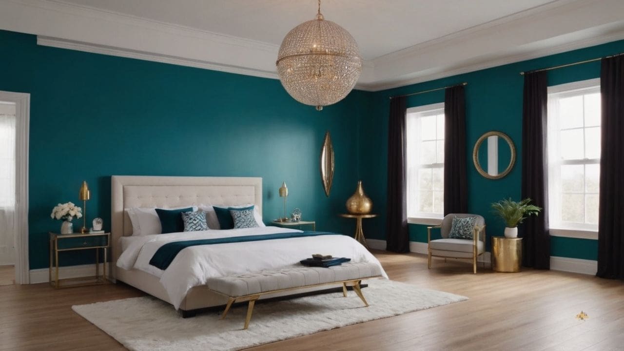 27. Quarto azul turquesa proporciona toque de elegância