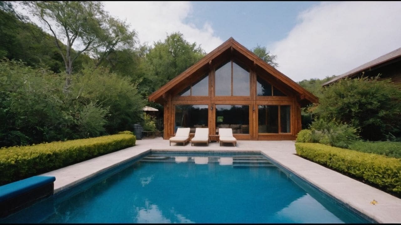 31. Casas de madeira com piscina proporcionam resistência às intempéries