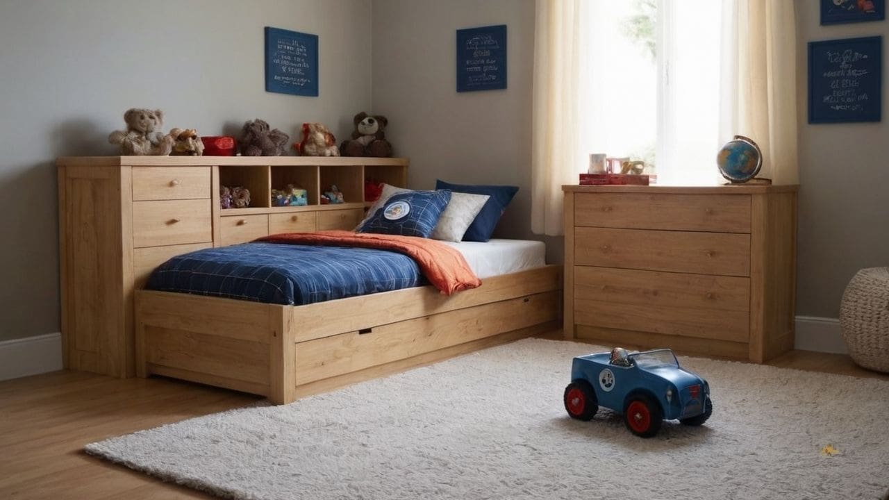 33. Ideias decoração de quarto infantil masculino simples e barato trazem móveis multifuncionais