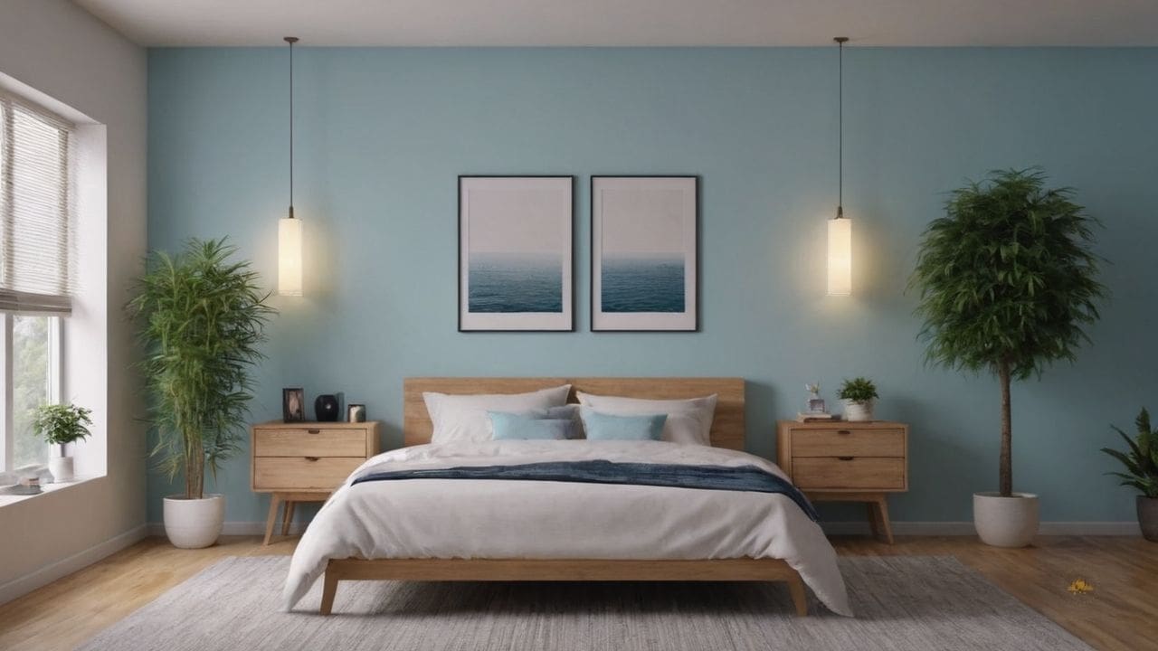 10. Um quarto azul claro proporciona ambiente revigorante