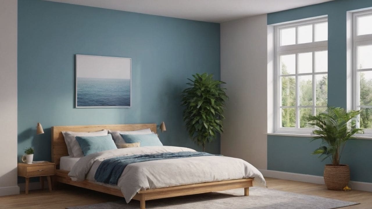 13. Um quarto azul claro proporciona ambiente propício ao descanso