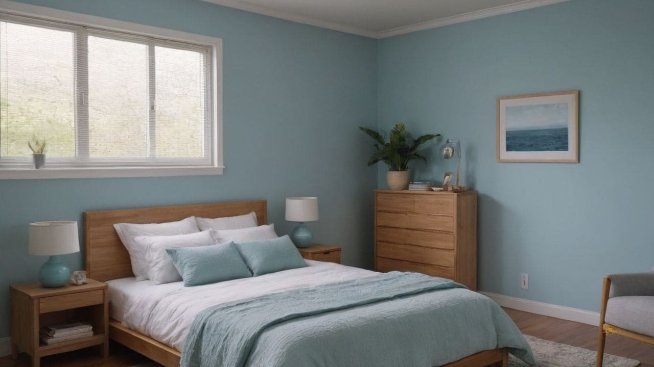 17. Um quarto azul claro proporciona estilo adaptável