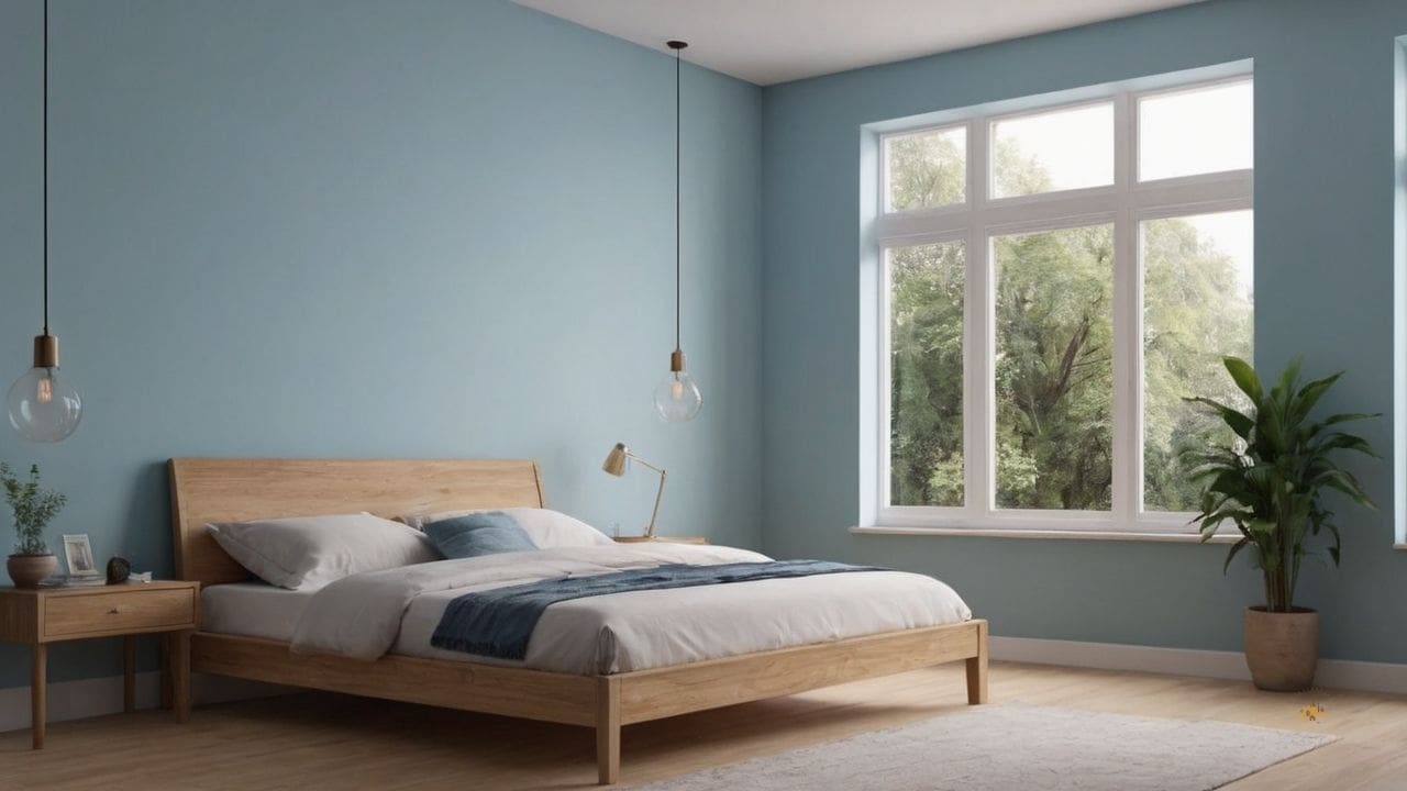 2. Um quarto azul claro proporciona facilidade de limpeza