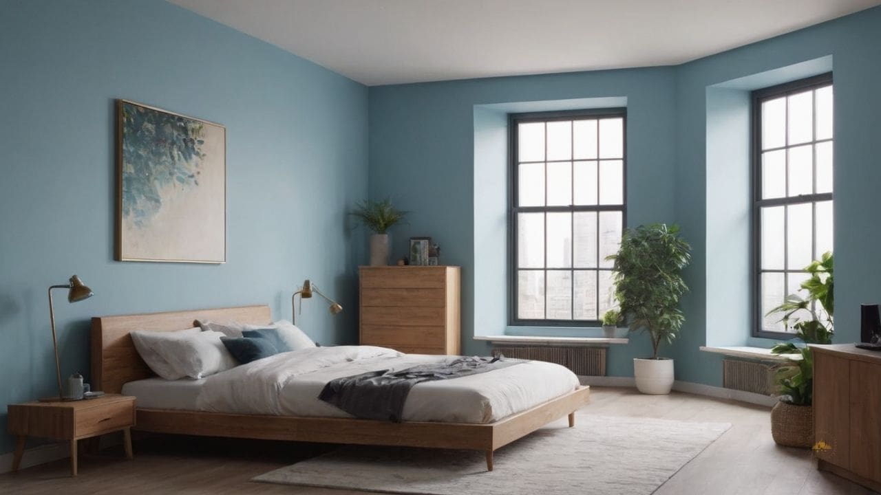 3. Um quarto azul claro proporciona perfeito para quartos de hóspedes