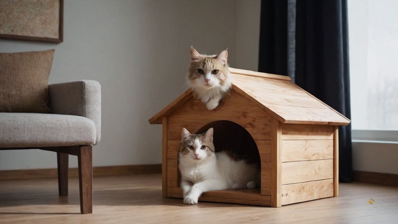 30. Casas de Madeira para gatos proporcionam conforto adicional