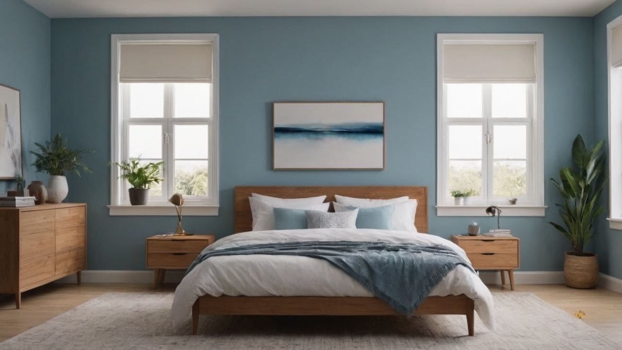 31. Um quarto azul claro proporciona adequado para diferentes idades