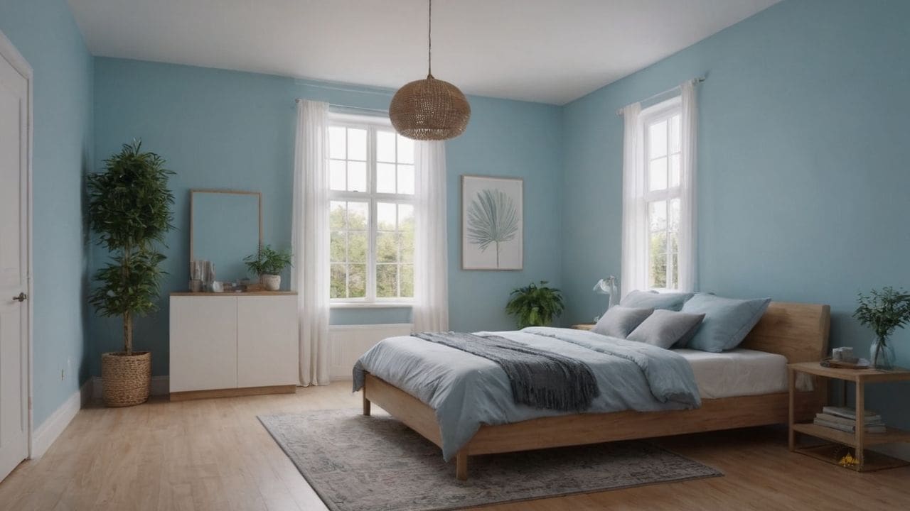 41. Um quarto azul claro proporciona perfeito para meditação