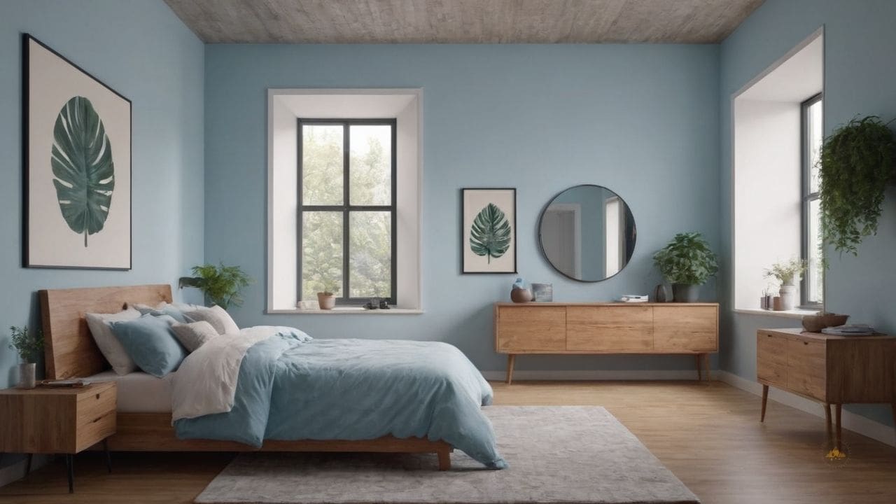 8. Um quarto azul claro proporciona acolhimento para todos