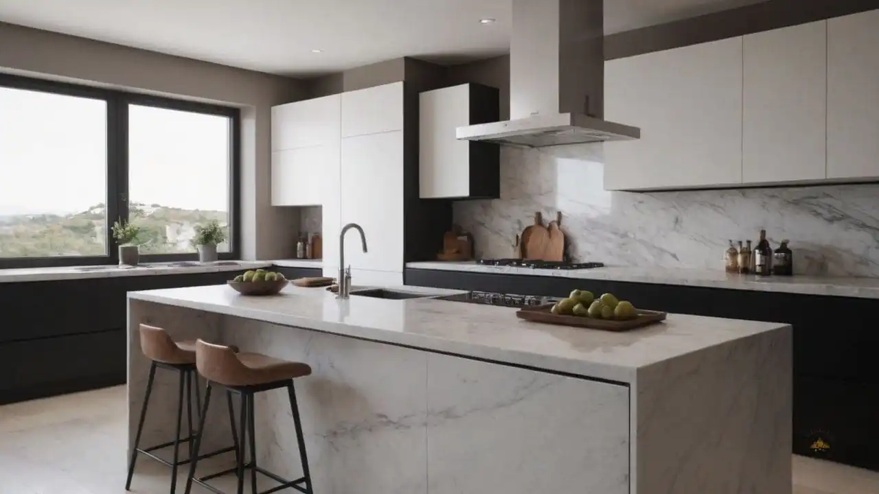 26. O mármore branco proporciona prateleiras