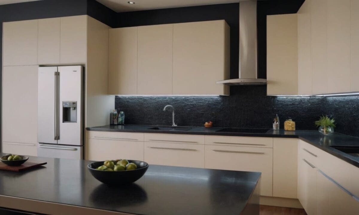 10. Cozinhas planejadas com bancada preta proporcionam durabilidade dos materiais