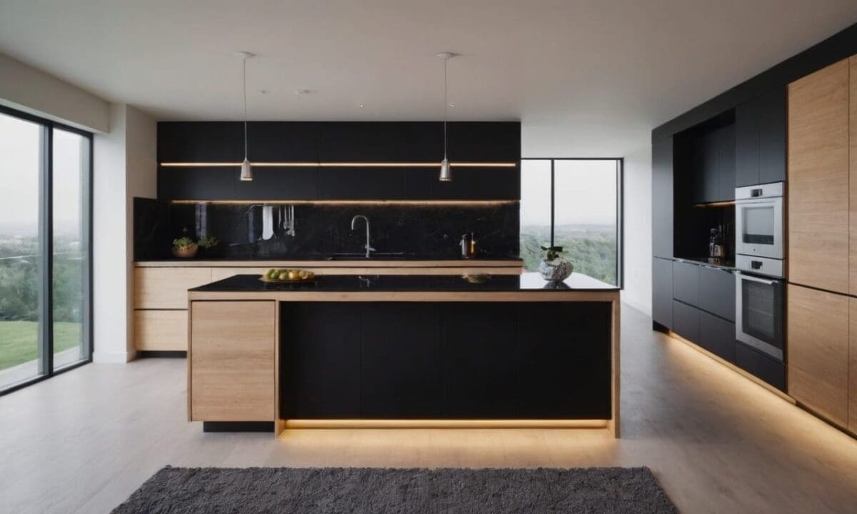 11. Cozinhas planejadas com bancada preta proporcionam contraste impactante
