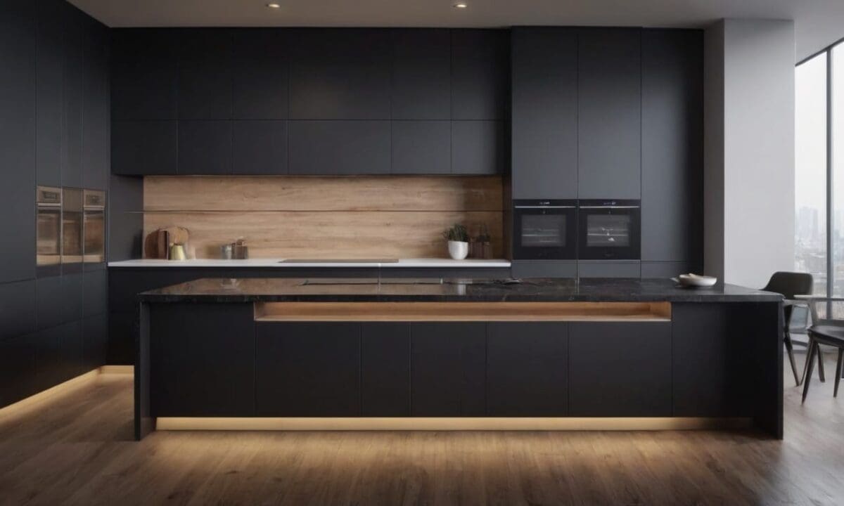 15. Cozinhas planejadas com bancada preta proporcionam opções de acabamento