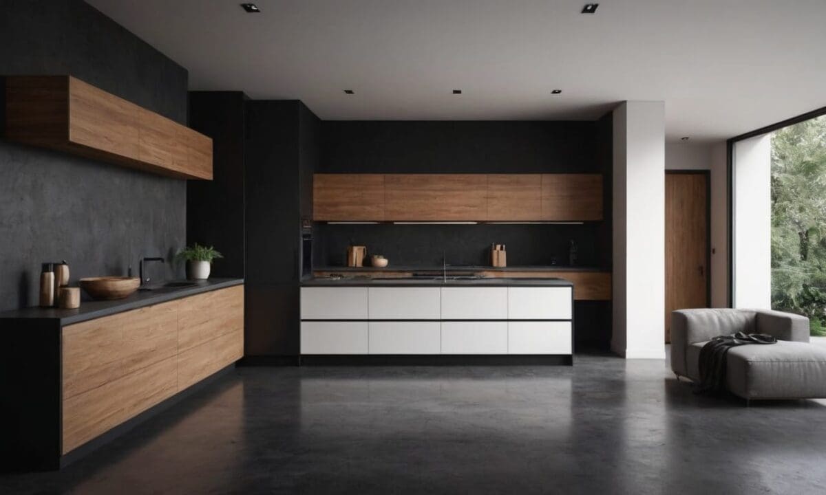 16. Cimento queimado preto proporciona harmoniza com luzes