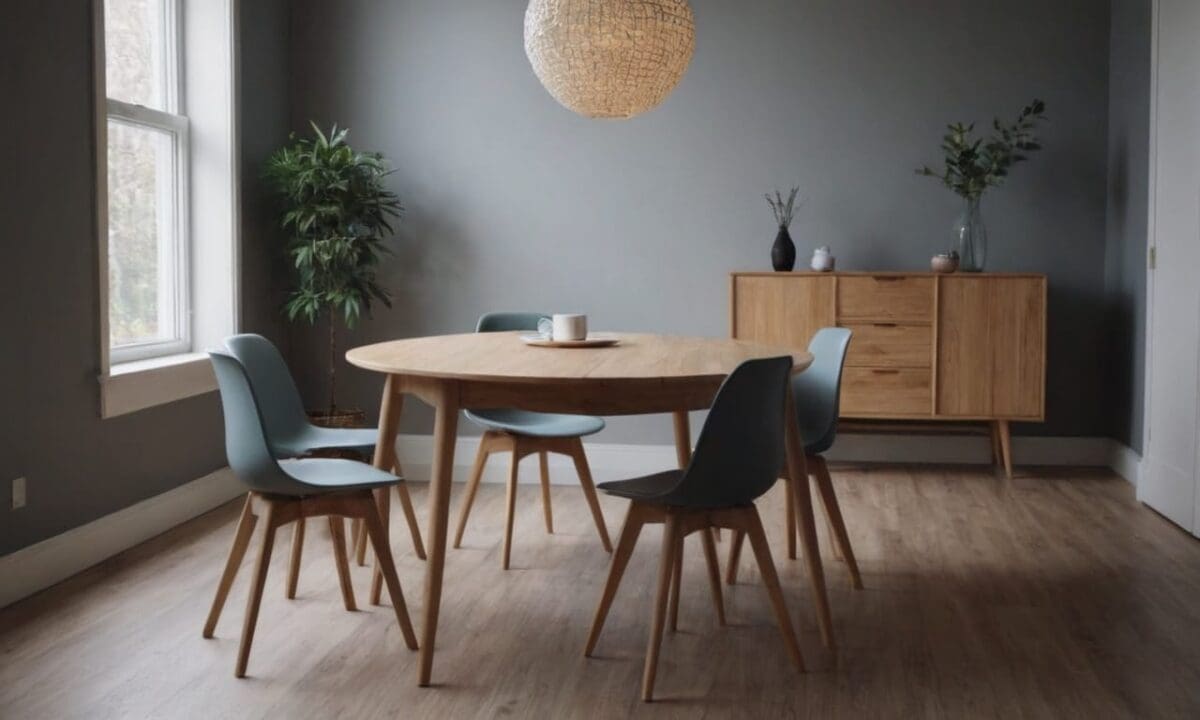 19. Mesa de jantar pequena proporciona compatibilidade com espaços multifuncionais