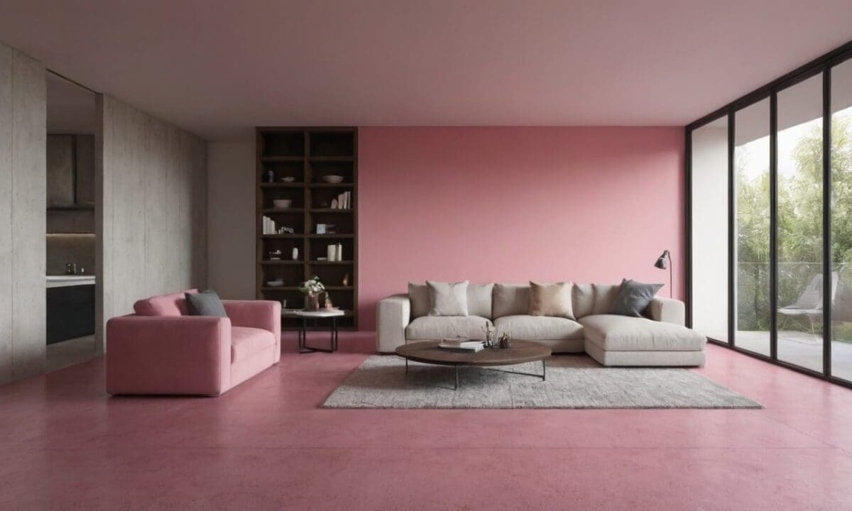 23. Cimento queimado rosa proporciona efeito visual acolhedor
