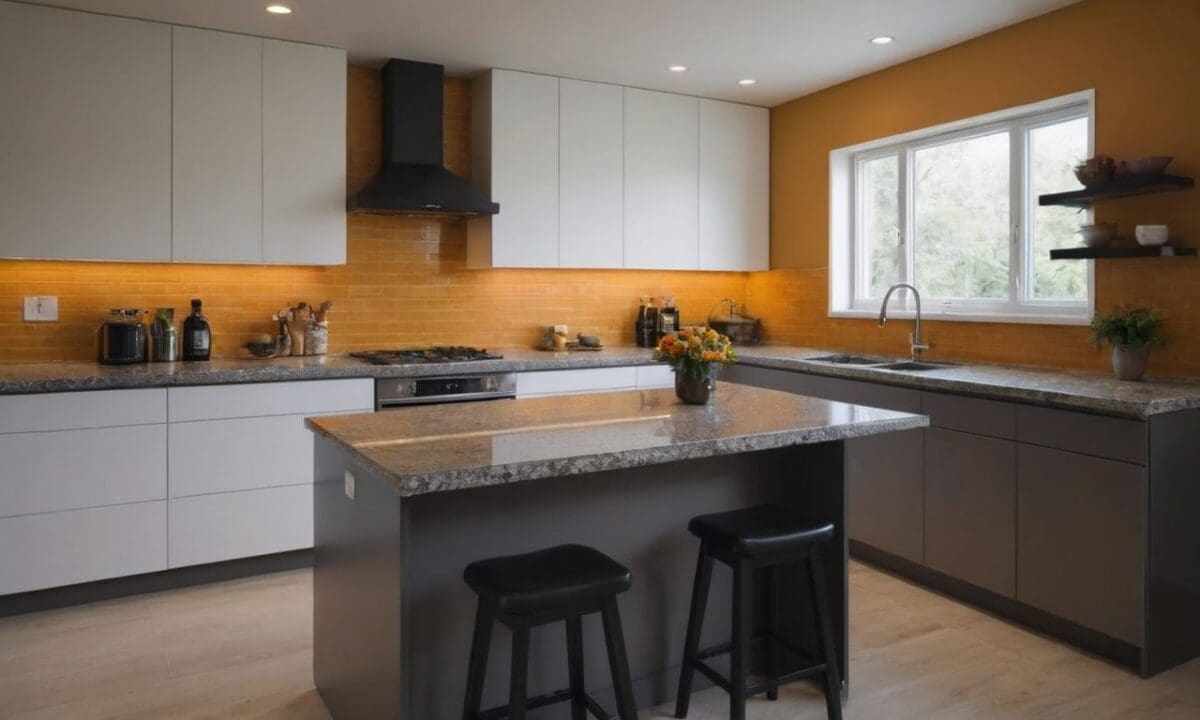 24. Cozinhas planejadas em L com bancada de granito proporcionam reformas facilmente realizadas