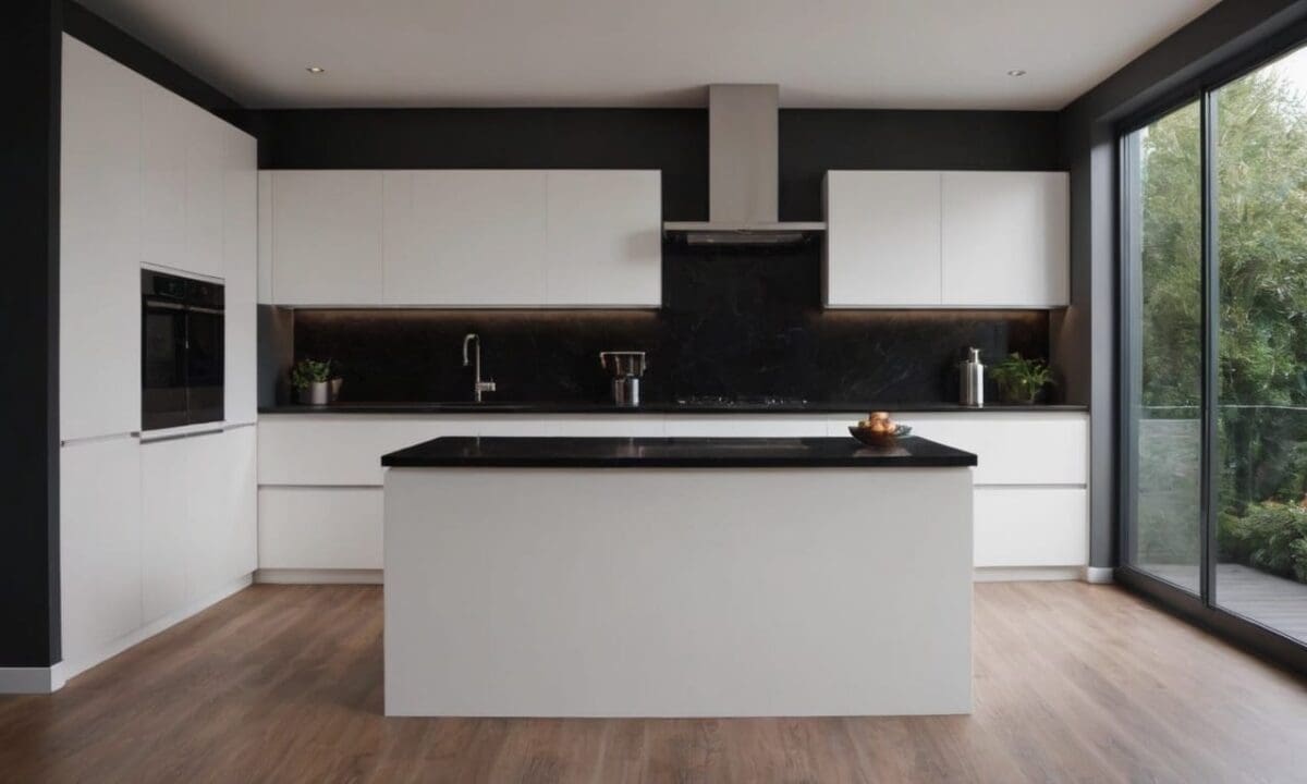 26. Cozinhas planejadas com bancada preta proporcionam integração com outros ambientes