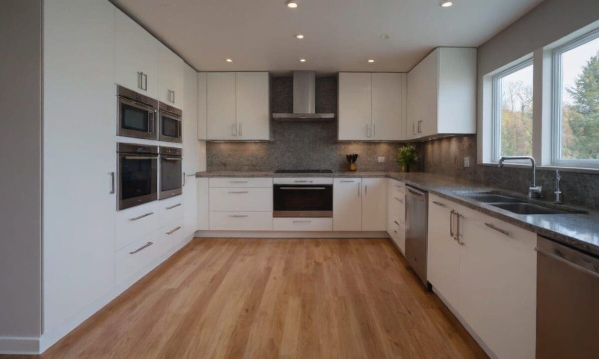 26. Cozinhas planejadas em L com bancada de granito proporcionam divisória visual funcional