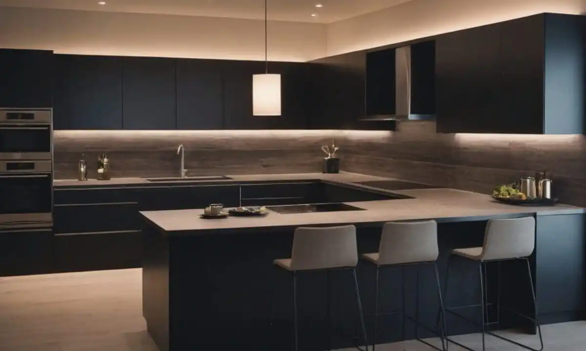 28. Cozinhas planejadas com bancada preta proporcionam combinação com revestimentos claros