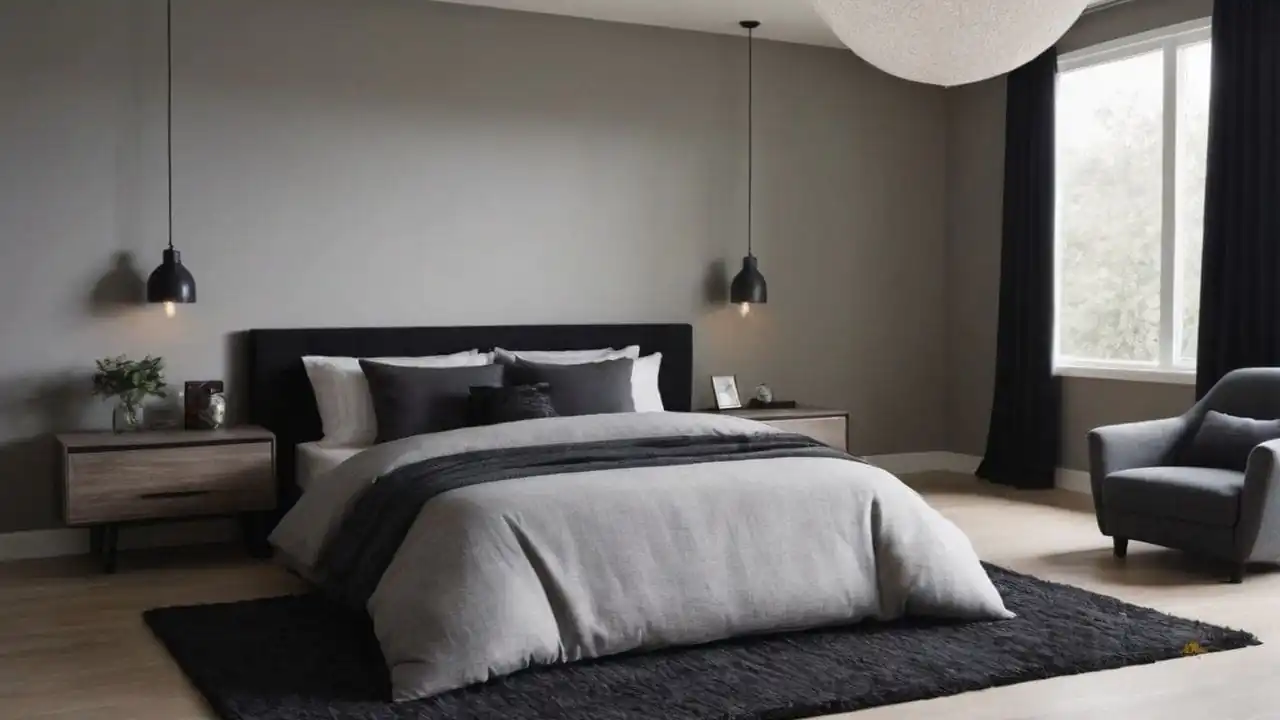 4. Quartos cinza e preto proporcionam funciona bem com iluminação artificial