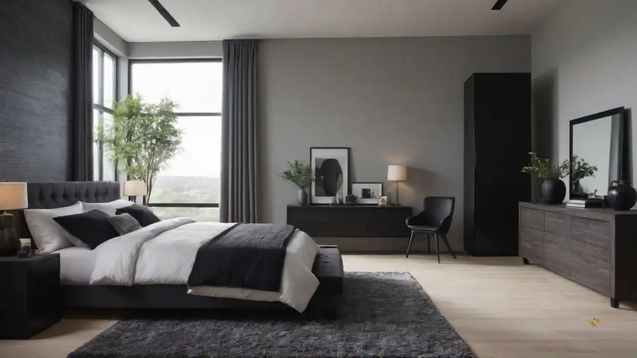 54. Quartos cinza e preto proporcionam estilo contemporâneo