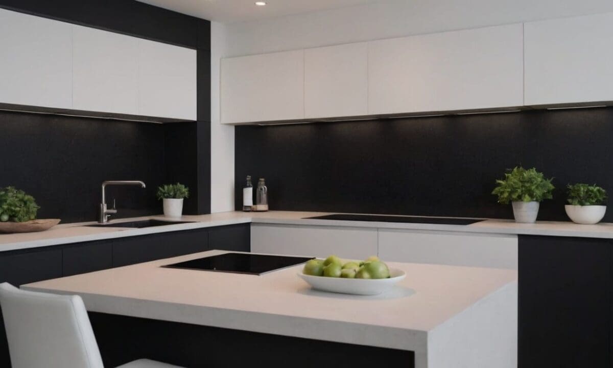 6. Cozinhas planejadas com bancada preta proporcionam beleza em iluminação natural