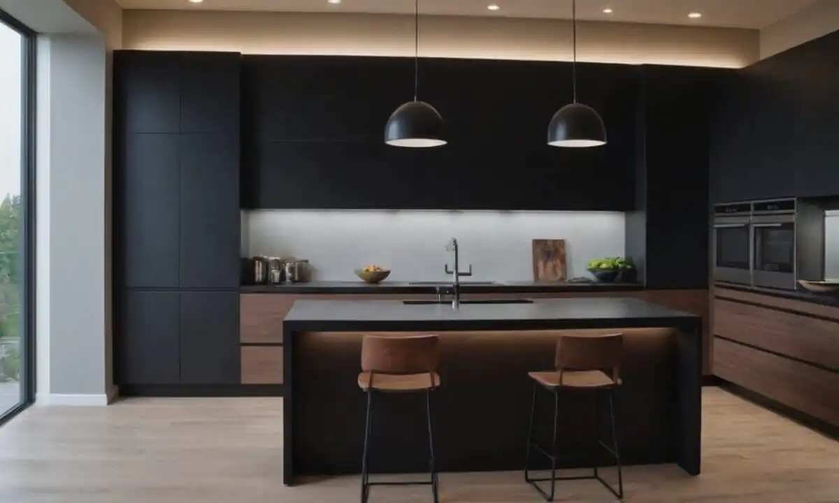 9. Cozinhas planejadas com bancada preta proporcionam ideal para quem gosta de cozinhar