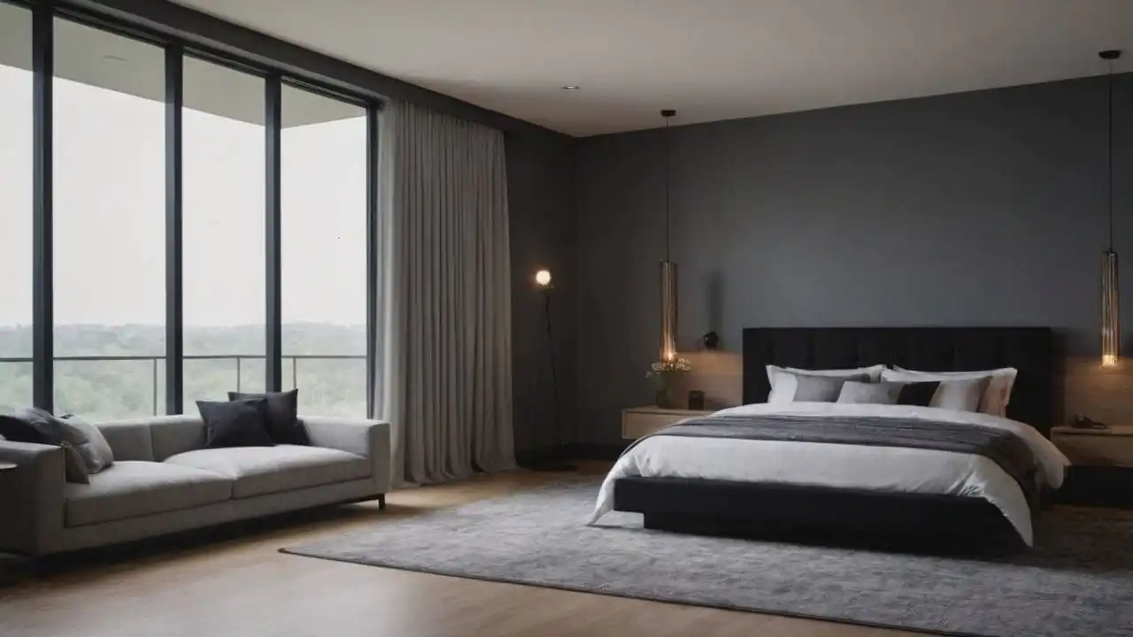 Estilo industrial em quartos cinza e preto