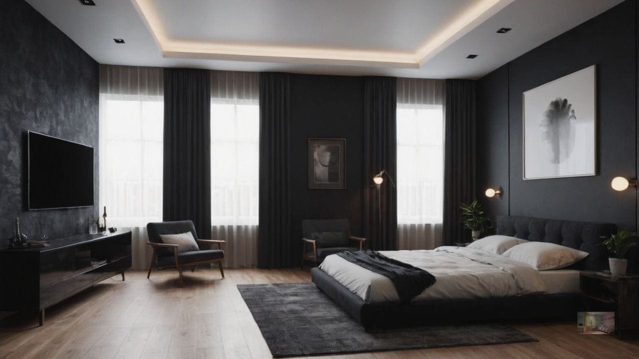 14. Quarto preto proporciona minimalismo