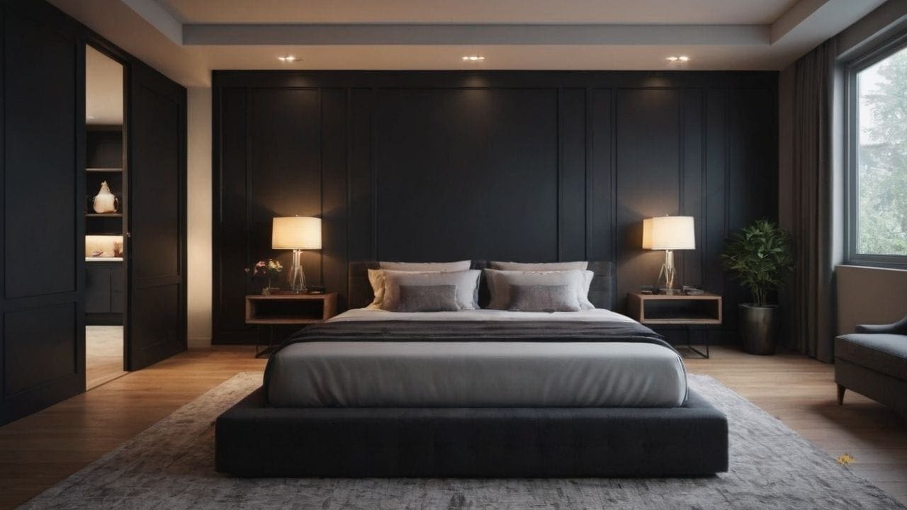 19. Quarto preto proporciona acessórios