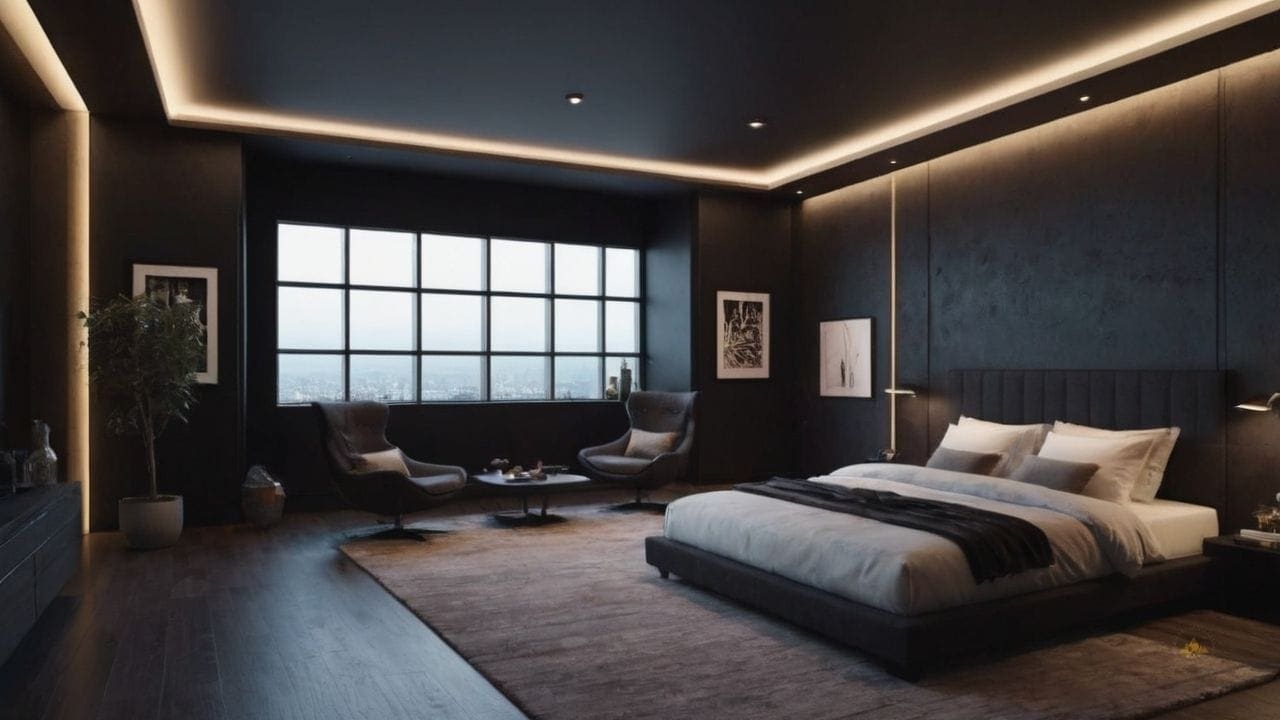 50. Quarto preto proporciona harmonia