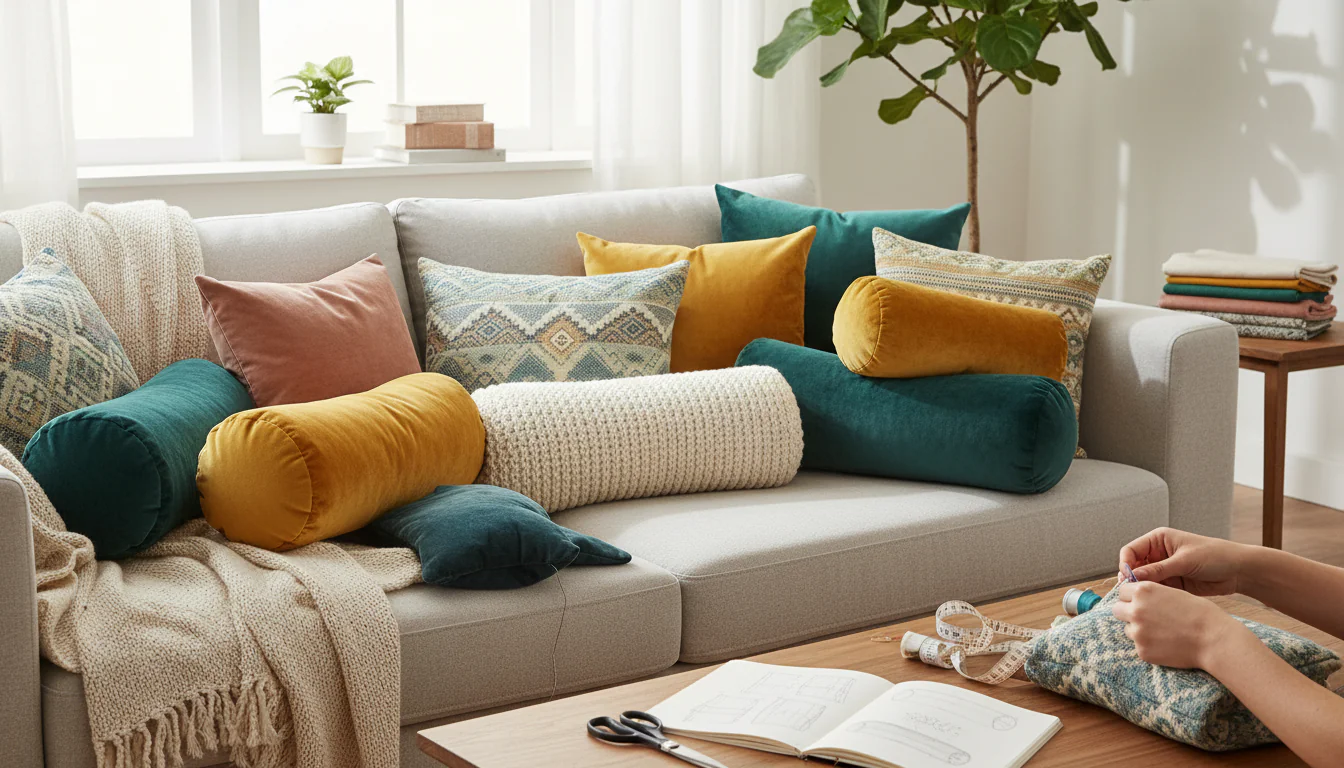 Almofadas cilíndricas: como fazer e inspirações Almofadas cilíndricas: como fazer e inspirações