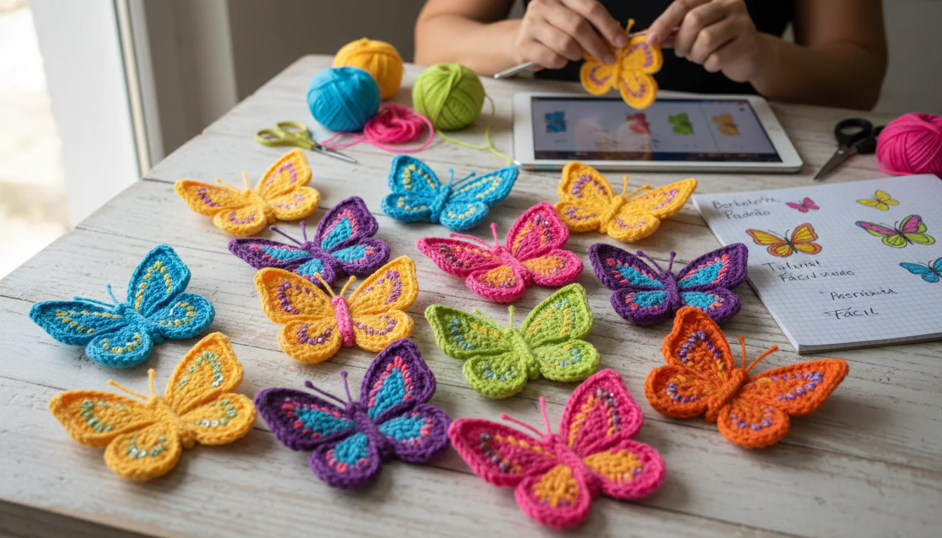 Borboleta de crochê: inspirações e tutoriais coloridos